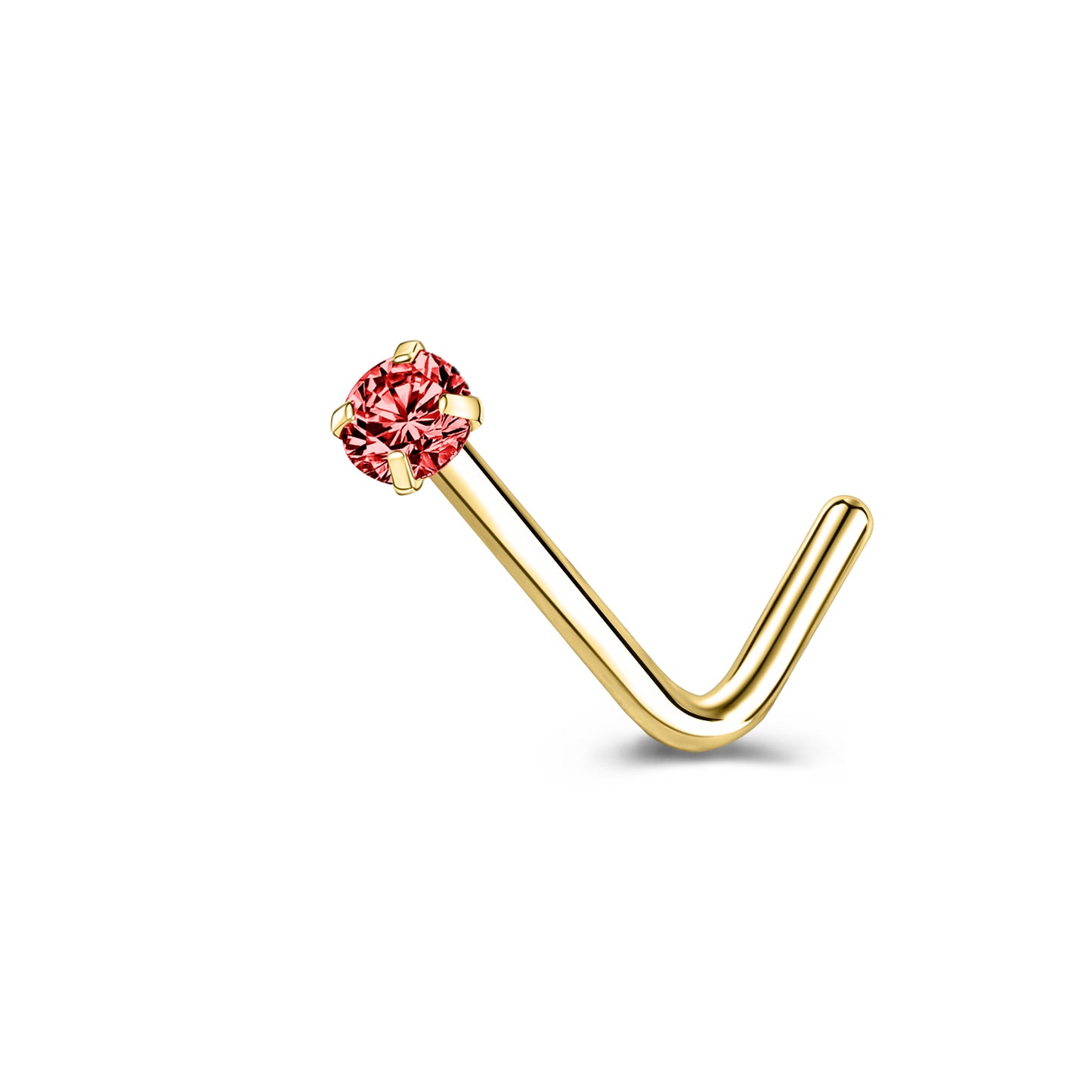 6 Pcs/Set 20G Red Zircon Nose Studs Piercing L-Shape Nose Rings Gold Plated Nostril Piercing