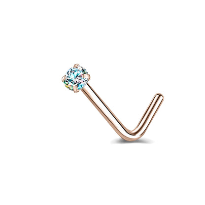 6 Pcs/Set 20G AB Zircon Nose Studs Piercing L-Shape Nose Rings Rose Gold Plated Nostril Piercing