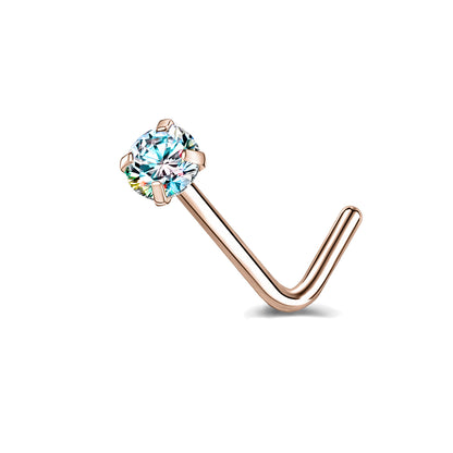 6 Pcs/Set 20G AB Zircon Nose Studs Piercing L-Shape Nose Rings Rose Gold Plated Nostril Piercing