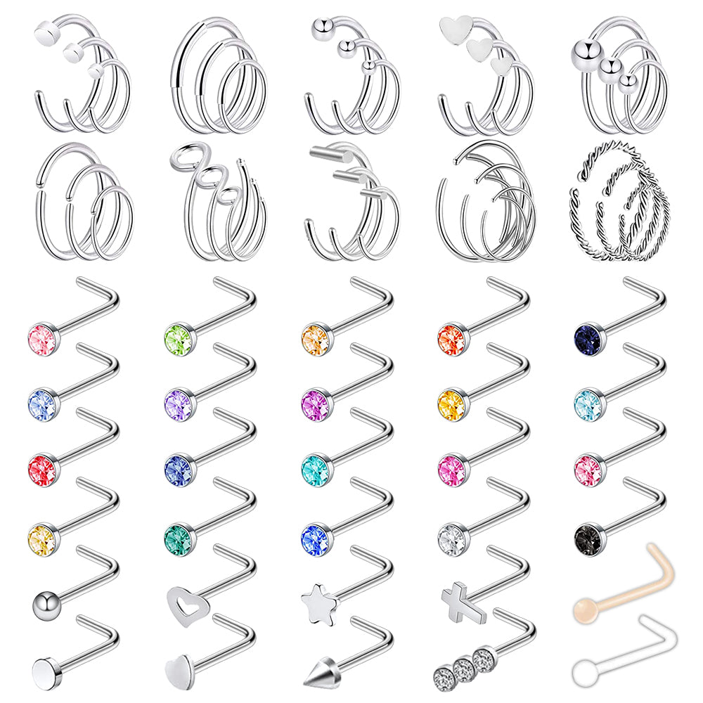 60-Pcs-Set-Stainless-Steel-Nose-Rings-Crystal-Acrylic-L-Shaped-Piercing-Economic-Set