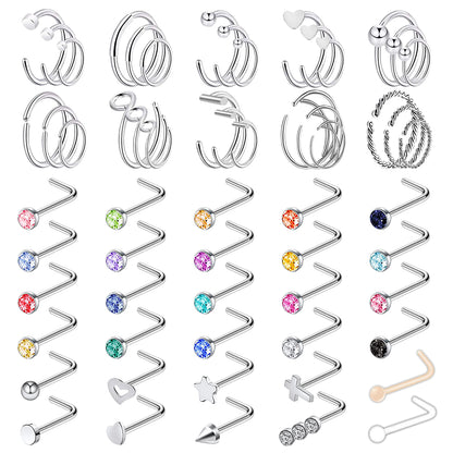 60-Pcs-Set-Stainless-Steel-Nose-Rings-Crystal-Acrylic-L-Shaped-Piercing-Economic-Set