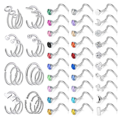 54-Pcs-Set-20g-Stainless-Steel-Nose-Rings-Crystal-Nose-Screw-Piercing-Economic-Set