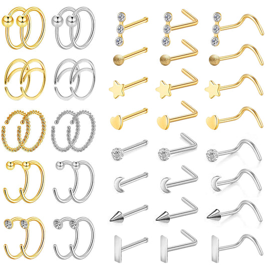 44-Pcs-Set-Stainless-Steel-Nose-Rings-Crystal-Nose-Bone-L-Shaped-Nose-Screws-Economic-Set