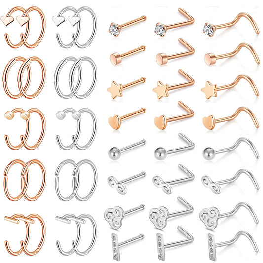 44-Pcs-Set-Silver-Rose-Gold-Nose-Rings-Piercing-Nose-Bone-L-Shaped-Nose-Screws-Economic-Set