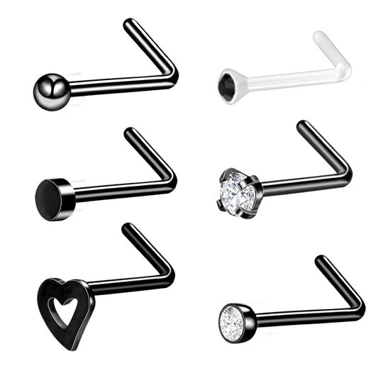 6Pcs-Set-Black-L-Shaped-Nose-Stud-Rings-Clear-Bioflex-Nose-Piercing-Economic-Set