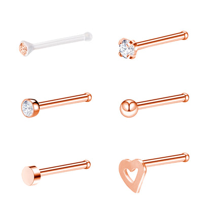 6Pcs-Set-Rose-Gold-Nose-Stud-Rings-Clear-Bioflex-Nose-Bone-Piercing-Economic-Set