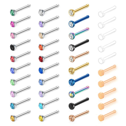 40-Pcs-Set-Multicolor-Nose-Rings-Crystal-Clear-Bioflex-Nose-Bone-Piercing-Economic-Set