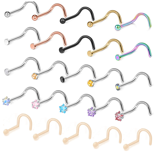 25-Pcs-Set-Mixed-Color-Nose-Rings-Stainless-Steel-Bioflex-Nose-Screw-Piercing-Economic-Set