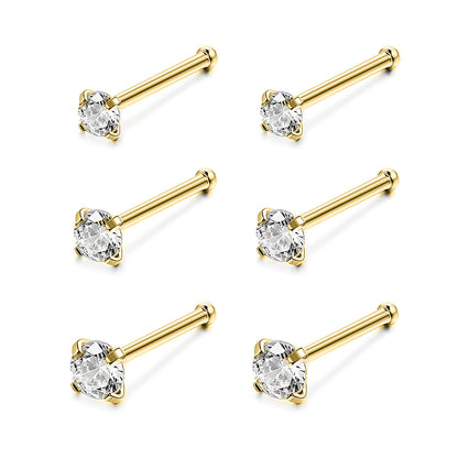 6Pcs/Set Gold Nose Stud Rings Crystal Nose Piercing-Economic Set