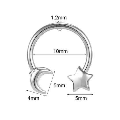 16G Moon Star BCR Nose Rings Horseshoe Shape Nose Septum Rings Stainless Steel Septum Clicker Piercing