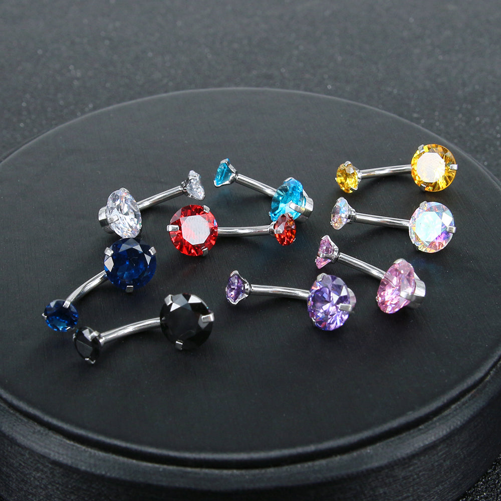 9 Pcs Belly Button Rings Mix Colors CZ Zirconia Navel Piercing 16g - Economic Set