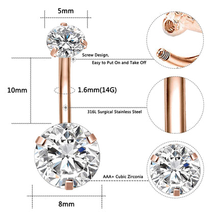 7 Pcs Rose Gold Belly Button Rings Crystal Zirconia Opal Navel Piercing - Economic Set