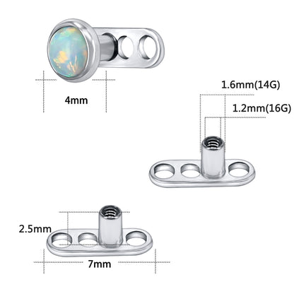 2 Pcs 14g White Opal  Dermal Anchor Tops & Surgical Steel Base Microdermals