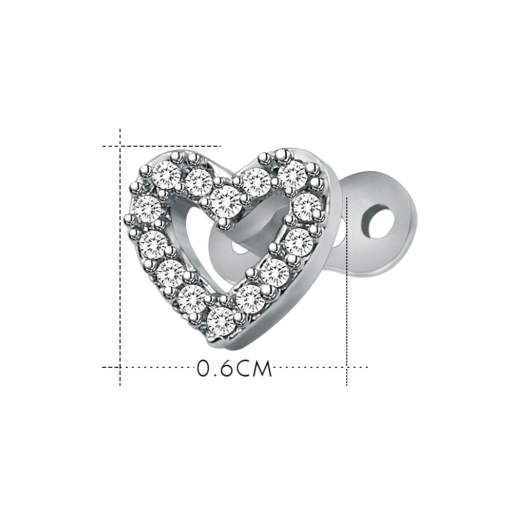 14g Heart Cubic Zirconia Dermal Anchor Tops & Surgical Steel Base Microdermals