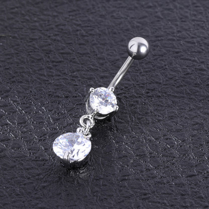 Classic Round Zirconia Dangle Belly Piercing Navel Ring Body Jewelry