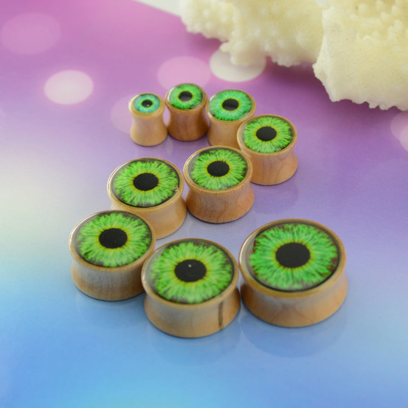 8-22mm Green Eye Wooden Ear Plug Gauges