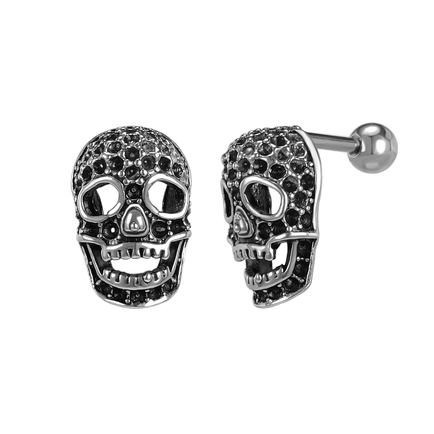 16G Grid Skull Stud Earring Black Crystal Ear Stud Jewelry