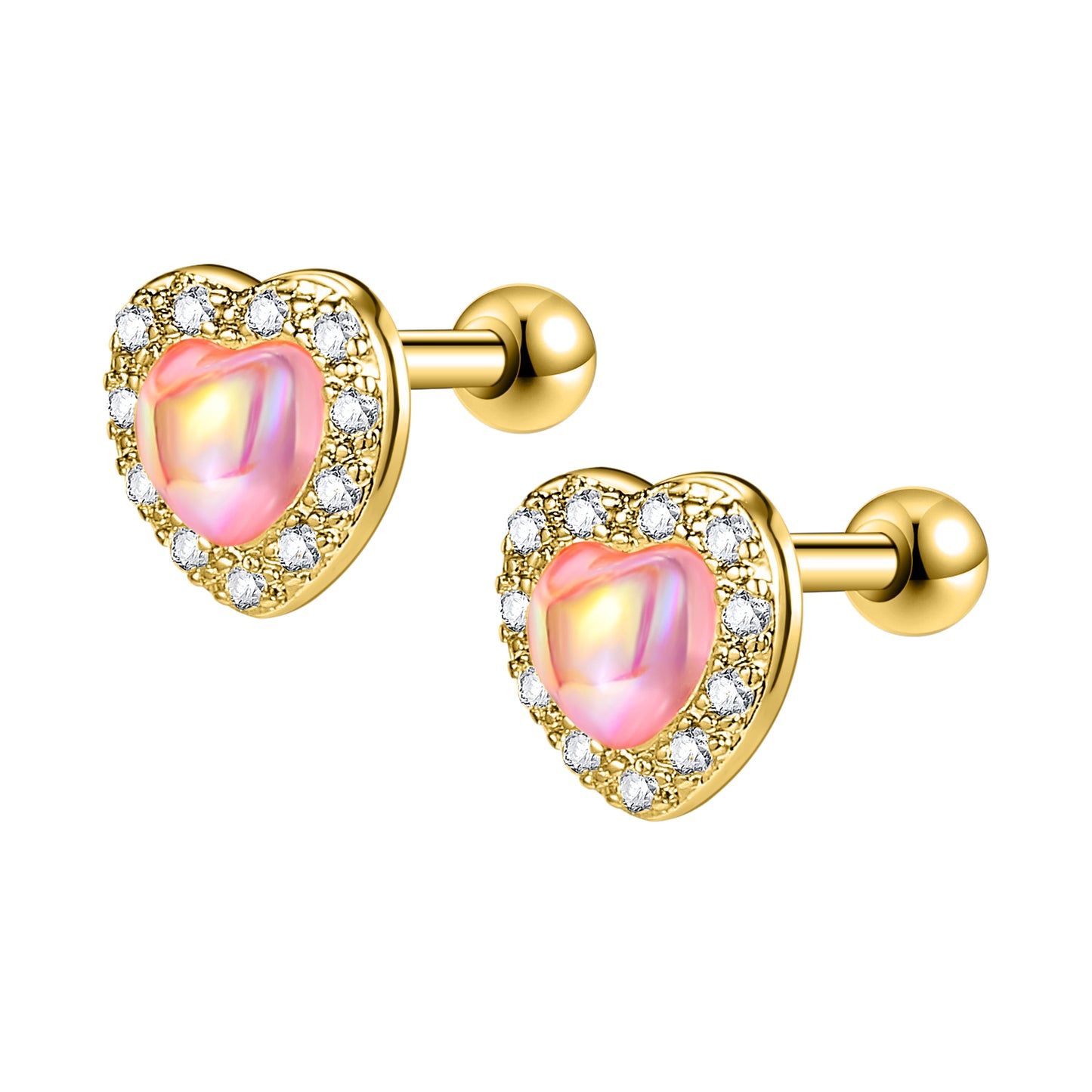 16G Pink Opal Stud Earring Gold Plated Ear Stud Jewelry