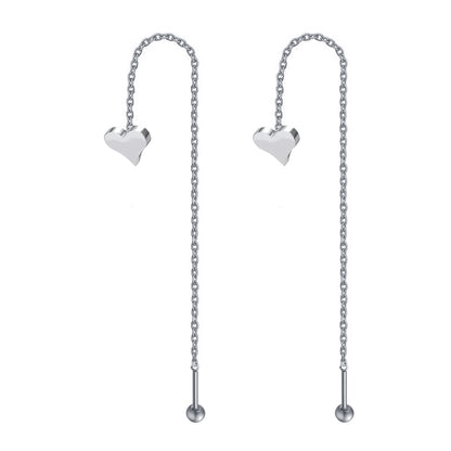 20G Heart Dangle Stud Earring Chain Ear Stud Jewelry