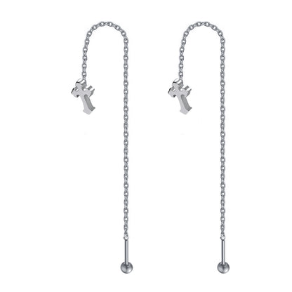 20G Cross Dangle Stud Earring Chain Ear Stud Jewelry