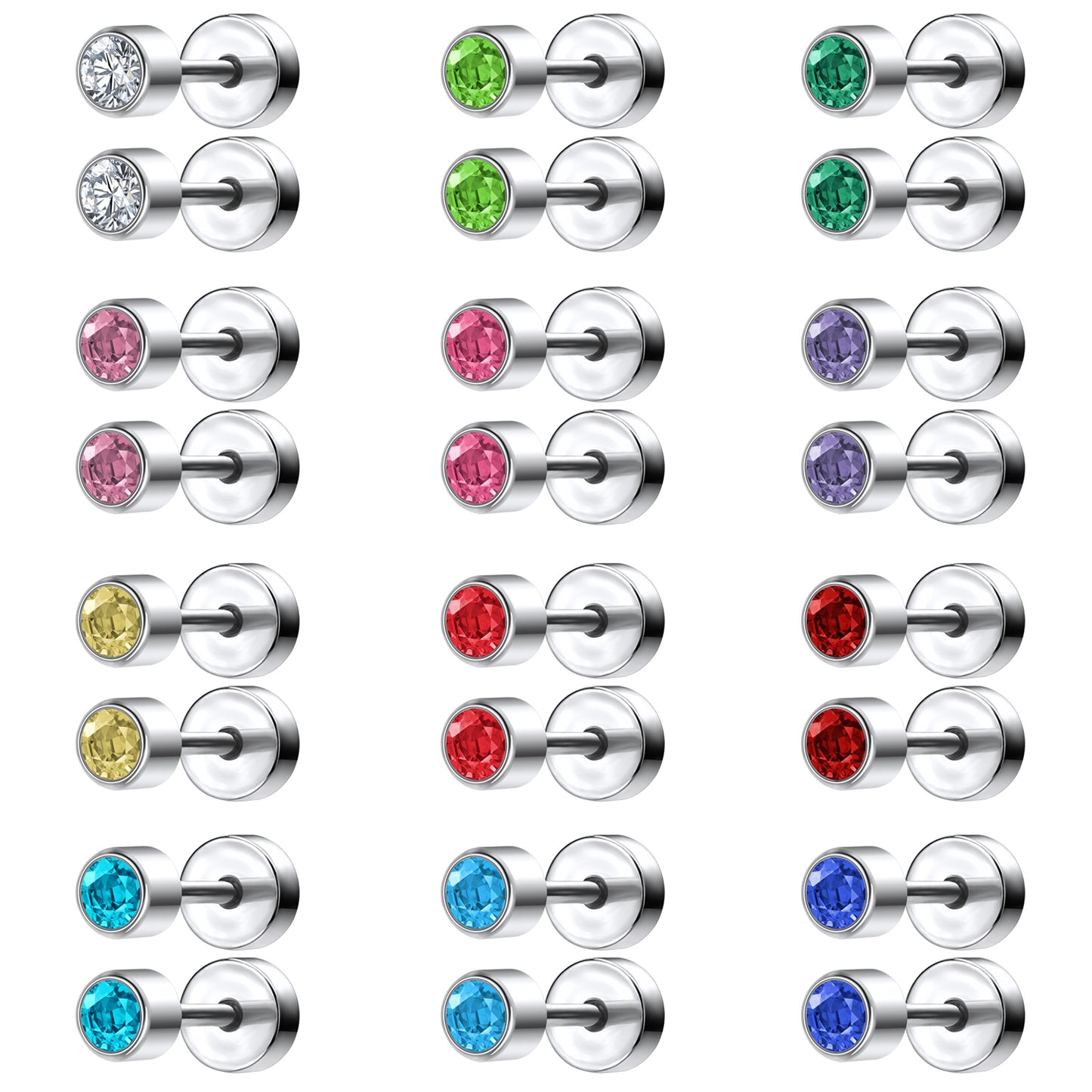 24pcs-set-round-crystal-stud-earring-silver-ear-stud-economic-set