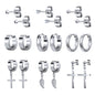 18pcs-set-cross-leaf-stud-earring-silver-black-ear-stud-economic-set