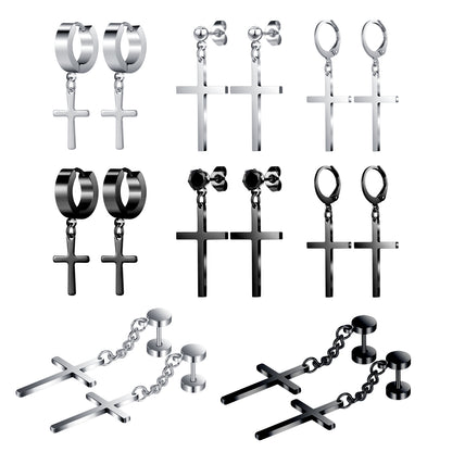 16pcs-set-cross-dangle-stud-earring-silver-black-ear-stud-economic-set