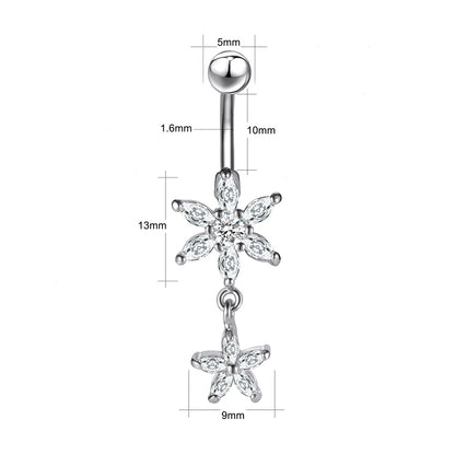 Flower Zirconia Belly Button Piercing Dangle Navel Ring Body Jewelry