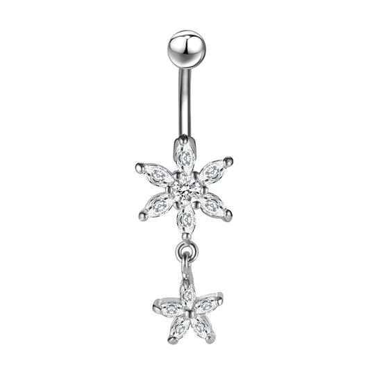 Flower Zirconia Belly Button Piercing Dangle Navel Ring Body Jewelry