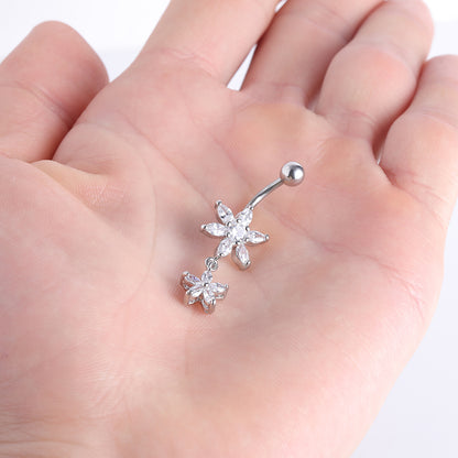 Flower Zirconia Belly Button Piercing Dangle Navel Ring Body Jewelry