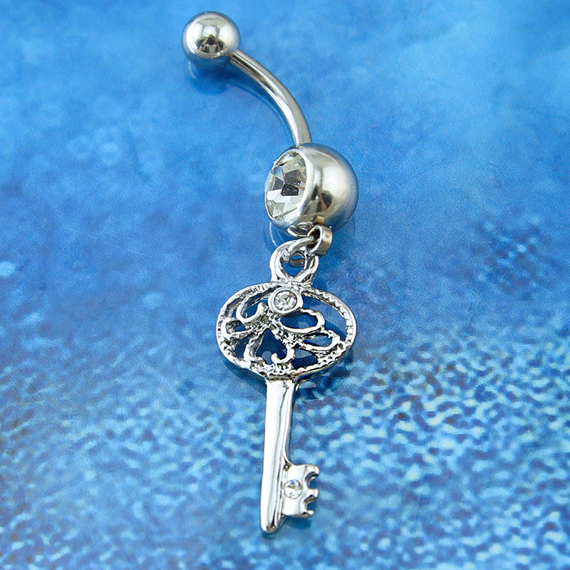 dangle heart belly ring