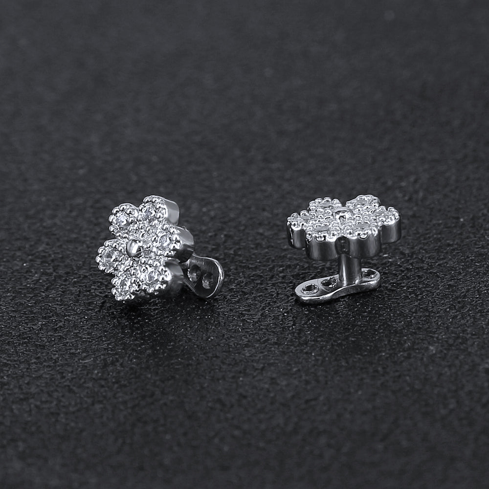 14g Flower Cubic Zirconia Dermal Anchor Tops & Surgical Steel Base Microdermals