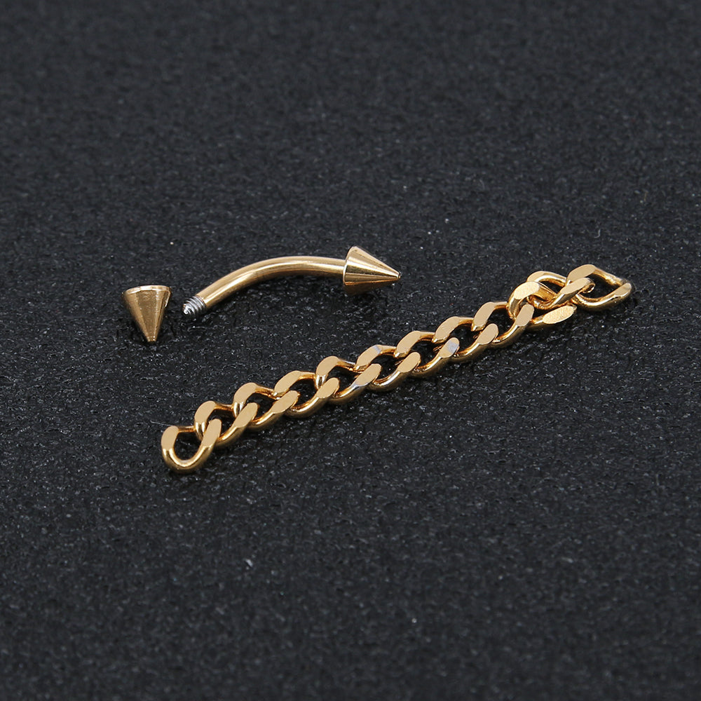 16g Gold Sliver Spike Eyebrow Ring Piercing Barbell Stainless Stell Chain Curve Helix Daith Piercing