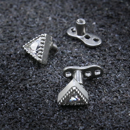 14g Triangle Cubic Zirconia Dermal Anchor Tops & Surgical Steel Base Microdermals