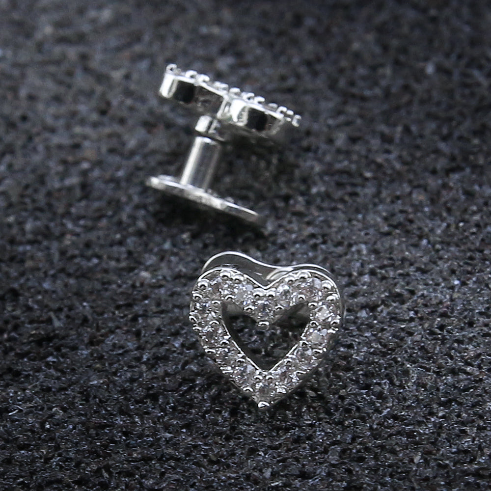 14g Heart Cubic Zirconia Dermal Anchor Tops & Surgical Steel Base Microdermals