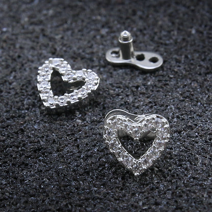 14g Heart Cubic Zirconia Dermal Anchor Tops & Surgical Steel Base Microdermals