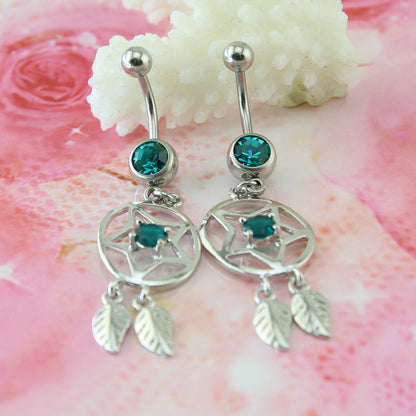 14g-Dreamcatcher-Stainless-Steel-Belly-Button-Rings-Blue-Zircon-Dangle Navel-Piercing-Jewelry