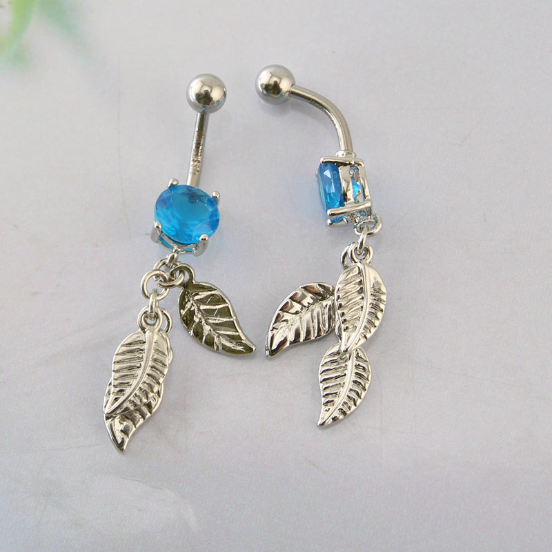 14g-Blue-Zircon-Leaf-Dangle-Navel-Ring-Piercing-Stainless-Steel-Navel-Piercing-Jewelry