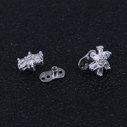 14g Daisy Flower Cubic Zirconia Dermal Anchor Tops & Surgical Steel Base Microdermals