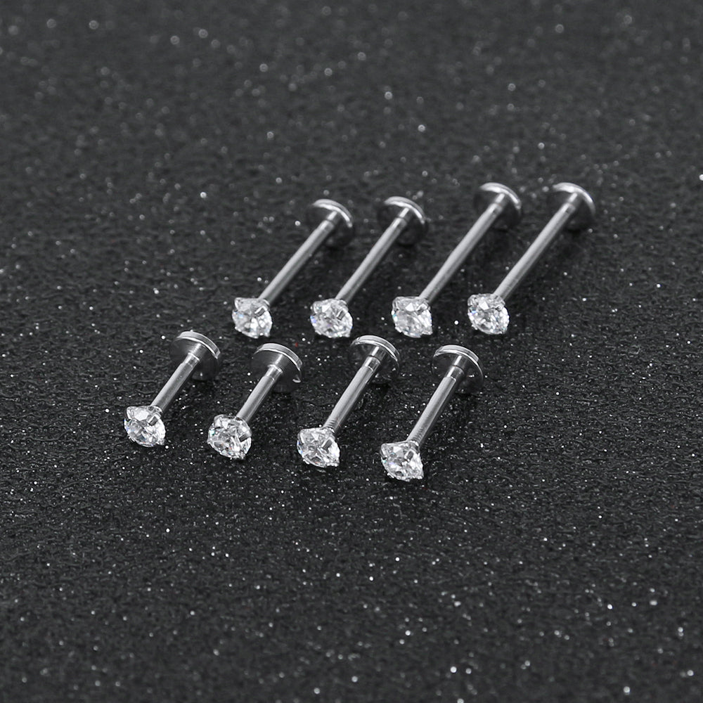 8Pcs/set 16G White Round Crystal Labret Rings Claws Medusa Conch Tragus Lip Piercing-Set