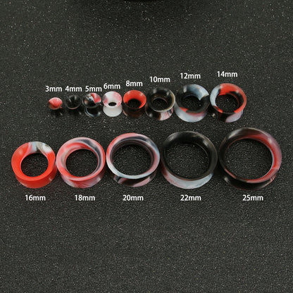 3-25mm-Thin-Silicone-Flexible-Black-White-Red-Ear-plug-tunnel-Round-Edge-Double-Flared-Expander-Ear-Gauges