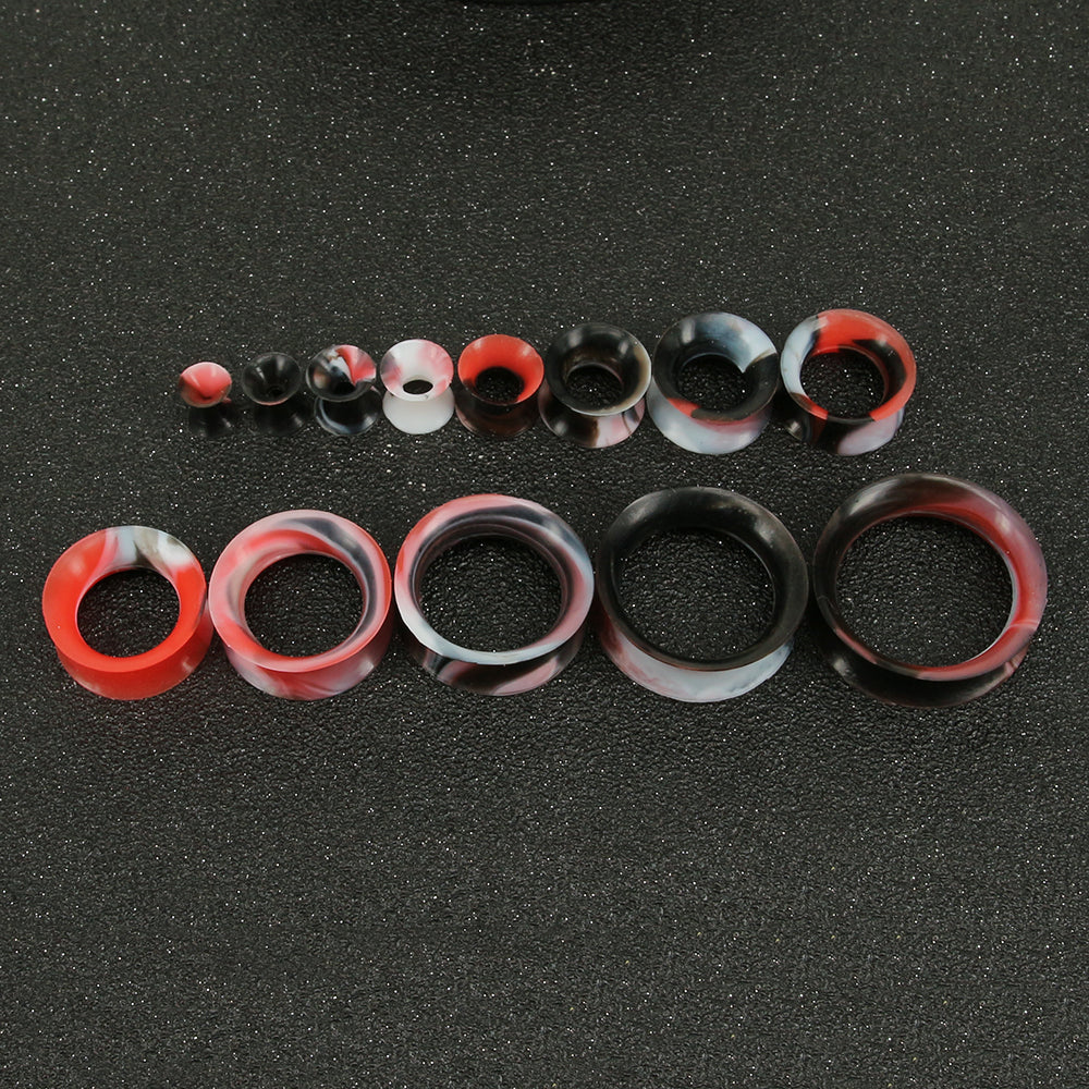 3-25mm-Thin-Silicone-Flexible-Black-White-Red-Ear-Tunnels-Round-Edge-Double-Flared-Expander-Ear-Gauges