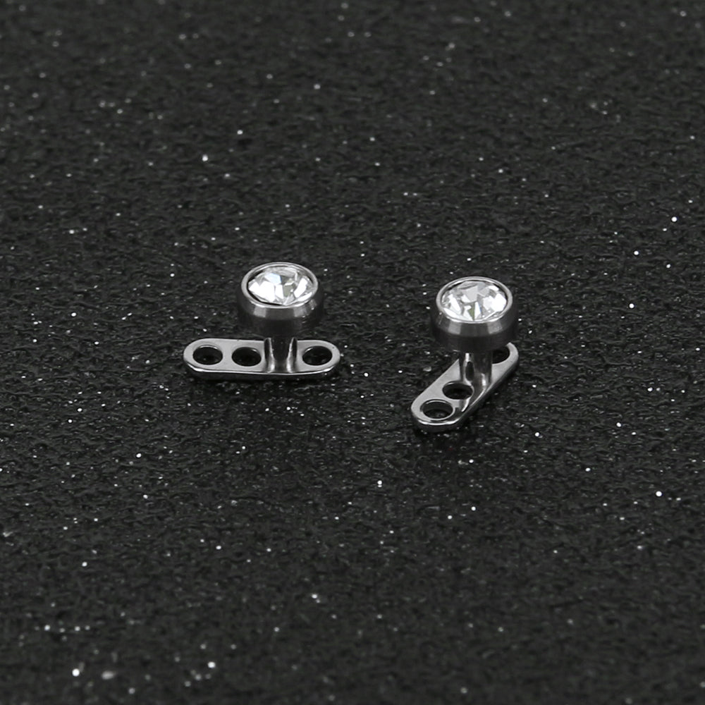 2Pcs 14g White Cubic Zirconia Top Dermal Anchor Microdermals Piercing