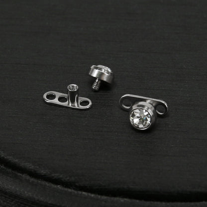 2Pcs 14g White Cubic Zirconia Top Dermal Anchor Microdermals Piercing