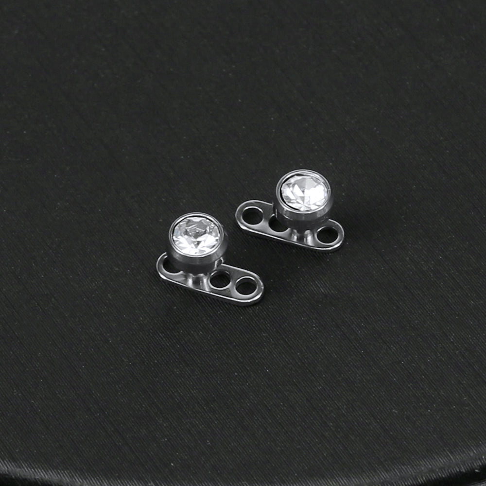 2Pcs 14g White Cubic Zirconia Top Dermal Anchor Microdermals Piercing