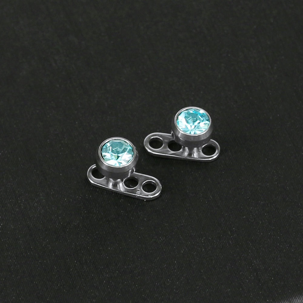 2Pcs 14g Aqua Cubic Zirconia Top Dermal Anchor Microdermals Piercing