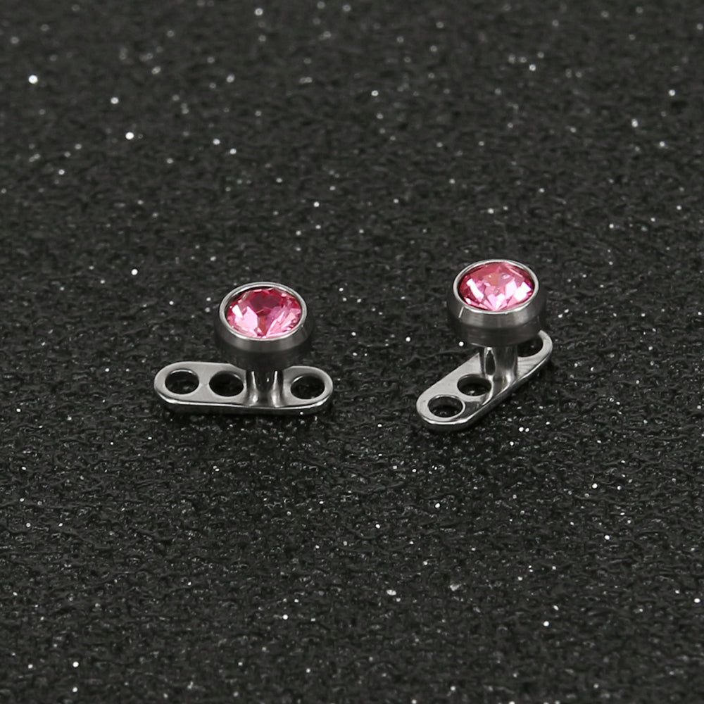 2Pcs 14g Pink Cubic Zirconia Top Dermal Anchor Microdermals Piercing