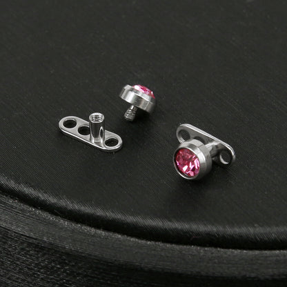 2Pcs 14g Pink Cubic Zirconia Top Dermal Anchor Microdermals Piercing