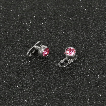 2Pcs 14g Pink Cubic Zirconia Top Dermal Anchor Microdermals Piercing