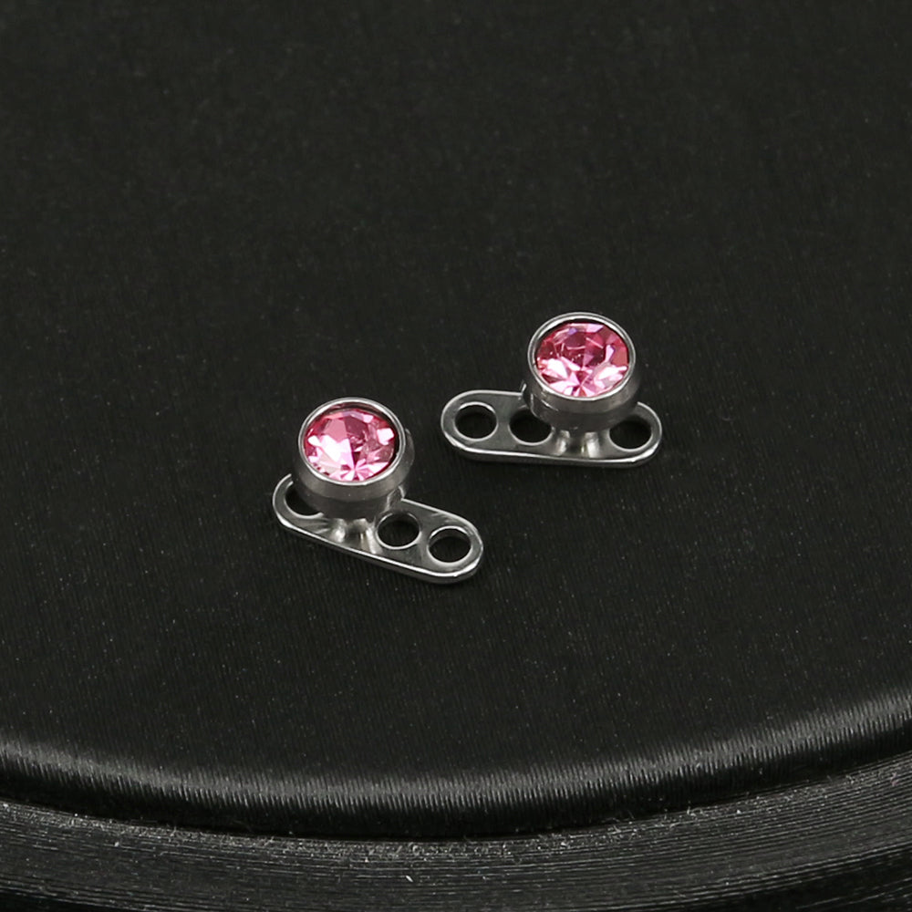 2Pcs 14g Pink Cubic Zirconia Top Dermal Anchor Microdermals Piercing